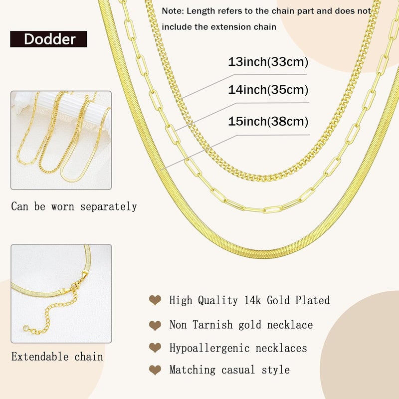 Dodder Store Gold Layered Necklaces for Women, 14K Gold Plated Dainty Gold Chain Choker Necklace Stack, Herringbone Gold Necklaces Set - Image 5